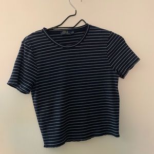 navy & white ribbed crop